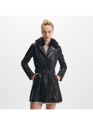 Tergan Siyah Hakiki Deri Kadın Hakiki Deri Mont - K25KDM320476-Q3H