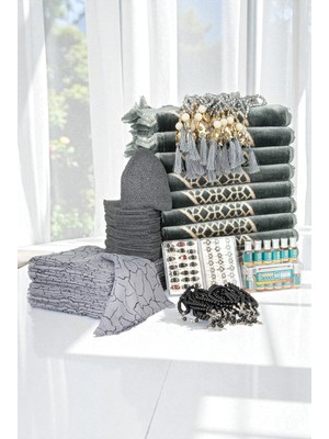 İhvan Online 20 Kişilik Hac ve Umre Hediyelik Kadife Seccade Seti – Gri