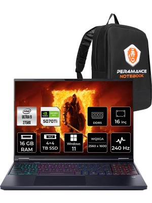 Acer Predator Helios Neo 16 Aı Intel Core Ultra 9 275HX 16GB 4tb+4tb SSD RTX5070TI/12GB 170W 16" Qhd+ 240Hz W11H Taşınabilir Bilgisayar & Per4 Çanta NHQX2EY002P372