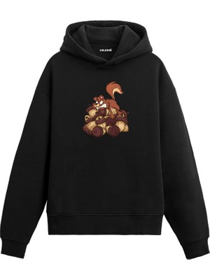 Colermi Sincap ve Palamut Baskılı Hoodie
