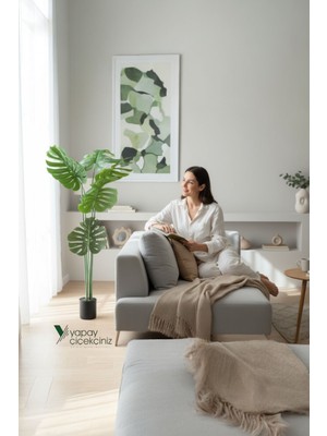 Yapay Çiçekçiniz 150 cm 7 Dallı Islak Dokulu Iri Yapraklı Lüks Yapay Monstera Deve Tabanı Ağacı