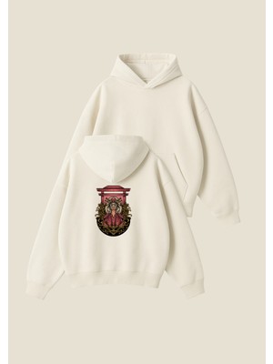 Japon Kraliçe Baskılı Unisex Boxy Fit Hoodie Sweatshirt