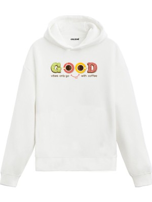Colermi Good Vibes Kahve Baskılı Hoodie