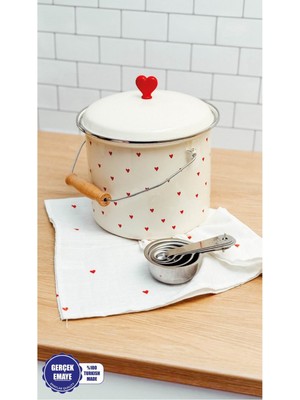Emaylab Cupid Kalp Desenli Emaye Yoğurt/bakliyat Bakracı (20CM-3 Litre-Tüm Ocaklarla Uyumlu)