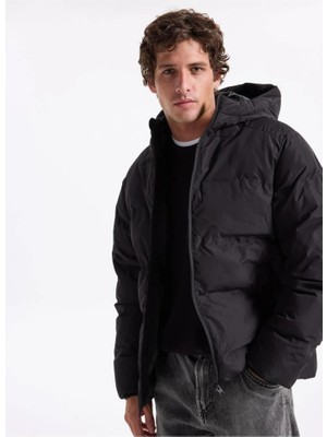 Jack & Jones Jack&jones 12278749 Jjesoho Puffer Hood Black Erkek Mont