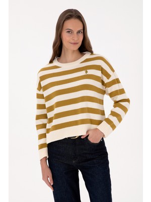 U.S. Polo Assn. Kadın Krem Çizgili Bisiklet Yaka Kazak 50314653-VR071