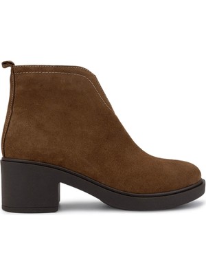 Tamer Tanca Kadın Hakiki Deri Taba Süet Topuklu Bot 434 8413 Bn Bot SK25-26 Taba Splt Suet