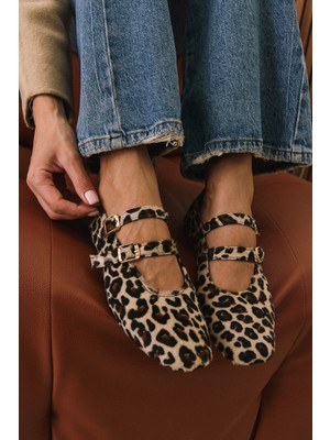 Ziya, Kadın Hakiki Deri Babet 153111Z40831 Bej-Leopar