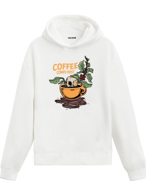 Colermi Coffee Comes First Kafatası Baskılı Hoodie