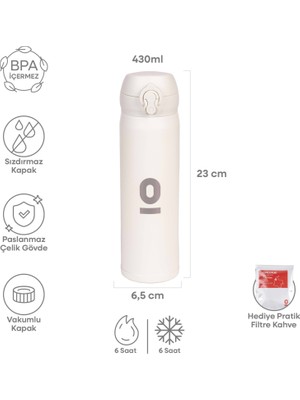 Espressolab Beyaz Dokulu Paslanmaz Çelik Termos 400 ml Kapaklı NO:106