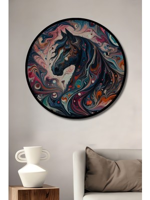 Teona Ahşap Çerçeve Görünümlü Soyut At Dekoratif Ahşap Mdf Ev/işyeri Duvar Tablo Yuvarlak Ev/işyeri Duvar Tablo