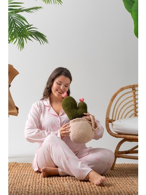 Nisanca Uzun Kol Gömlek Yaka Kadın Pinterest Pijama Takımı - Kadın Pijama- Geniş Beden Aralığı