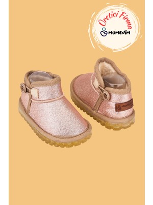 Mumenim Aurora Kız Çocuk Bebek Simli Kışlık Taba Günlük Bot - Ortopedik Kaymaz Taban Sıcak Tutan Rahat Bot