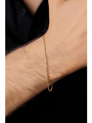 Fiyonk Kuyumculuk 14 Ayar Altın Ince Küp Zincir Erkek Bileklik 0,95 mm