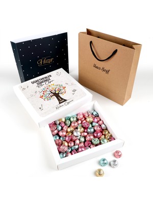 Hacı Şerif İsimli Öğretmenler Günü Hediyesi Çikolatin 450g Siyah Kutu Kraft Çanta