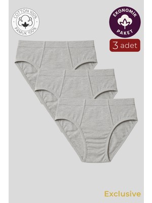 Kompedan Erkek Pamuklu Süprem Slip Külot 3'lü Paket – Rahat & Dayanıklı | Gri Melanj K0037