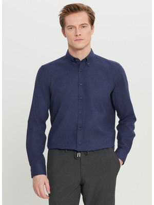Altınyıldız Classics Slim Fit Düğmeli Yaka Lacivert Erkek Gömlek ACE020261519_LAC