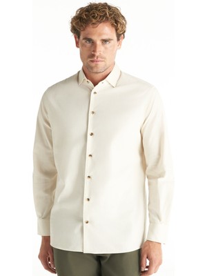 Ted Baker Comfort Fit Alttan Britli Yaka Fitilli Ekru Erkek Gömlek TBMRSH1086