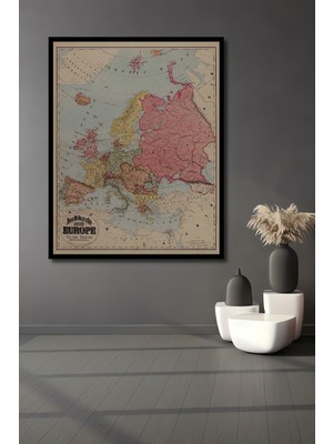Teona Ahşap Dekoratif Ahşap Dikdörtgen Tablo Avrupa Haritası 1871 Çerçeve Görünümlü