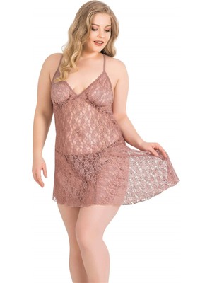 Çamaşır Kenti Büyük Beden Vizon Kısa Tül Gecelik