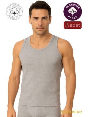 Kompedan 3'lü Paket Pamuklu Ribana Kalın Askılı Erkek Atlet | Gri K0113