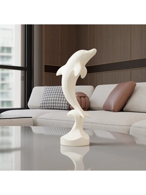 Avelon Premium 3D Baskı Yunus Heykeli, Modern Dekoratif Ofis Ev Aksesuarı, Beyaz Minimalist Balık Figürü Obje