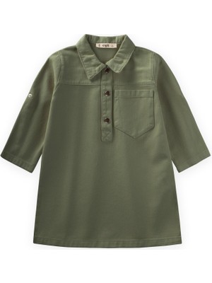 Cigit Boyalı Gabardin Elbise 2-7 Yaş Haki Yeşil