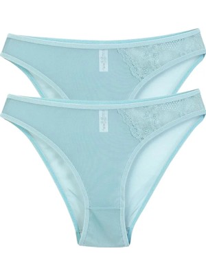 Çamaşır Kenti Kadın Mavi Dantel Detaylı Transparan 2'li Slip