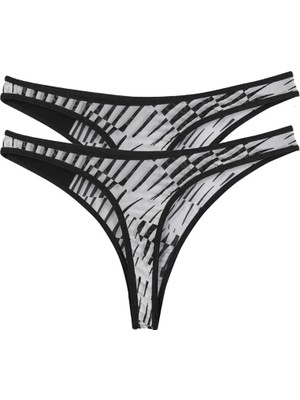 Çamaşır Kenti Kadın Siyah Beyaz Desenli 2'li Tanga Slip