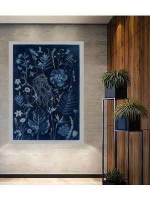 Teona Ahşap Mavi Botanik Desenler Dekoratif Ahşap Mdf Ev/işyeri Duvar Tablo Dikdörtgen Ev/işyeri Duvar Tablo