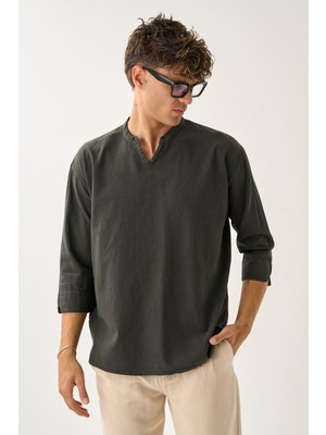 Dechers Erkek Fakir Kol V Yaka Rahat Kalıp %100 Pamuk Gömlek E225