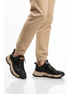 Guja Siyah Hakiki Deri Bağcıklı Erkek Sneaker