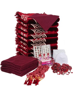 İhvan Online 20 Kişilik Hac ve Umre Hediyelik Kadife Seccade Seti – Bordo