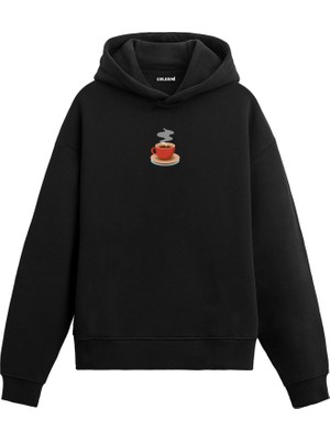 Colermi Sıcak Kahve Fincanı Baskılı Minimal Hoodie