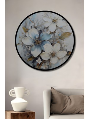 Teona Ahşap Çerçeve Görünümlü Çiçek Zarafeti Dekoratif Ahşap Mdf Ev Duvar Tablo Yuvarlak Ev Duvar Tablo