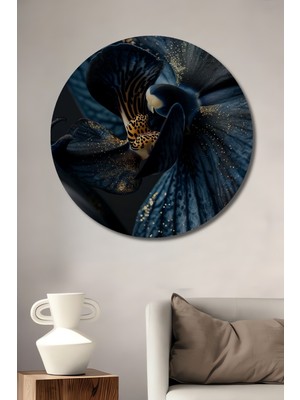 Teona Ahşap Gızemlı Mavi Orkide Dekoratif Ahşap Mdf Ev/işyeri Duvar Tablo Yuvarlak Ev/işyeri Duvar Tablo