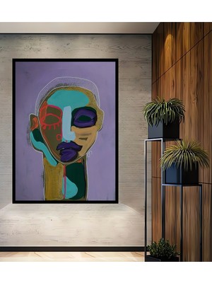 Teona Ahşap Dekoratif Ahşap Dikdörtgen Tablo Renkli Yüzler Çerçeve Görünümlü