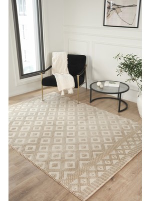 Modern Dokuma Halı Bej Yumuşak Dokulu Premium Salon Oturma Odası Yolluk Mutfak Halısı