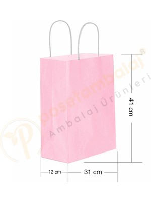 Carpcorn Pembe Kraft Çanta Büyük Boy 31X12X41 cm 25 Adet