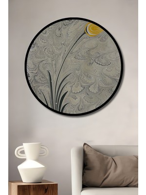 Teona Ahşap Çerçeve Görünümlü Ebru Sanatı Lale Motifli Ahşap Mdf Dekoratif Tablo Yuvarlak Tablo