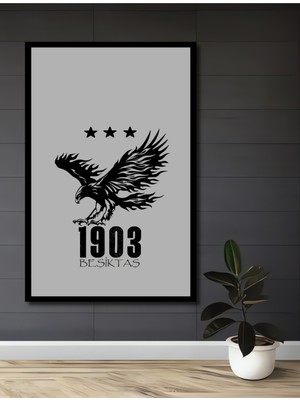 Teona Ahşap Çerçeve Görünümlü Kartal Gücü Siyah Beyaz Takım Ahşap Mdf Dekoratif Ev Duvar Tablo Dikdörtgen Ev