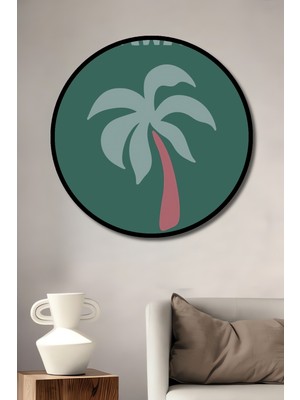 Teona Ahşap Çerçeve Görünümlü Hawaii Tropikal Palmiye Ahşap Mdf Dekoratif Ev Duvar Tablo Yuvarlak Ev Duvar Tablo