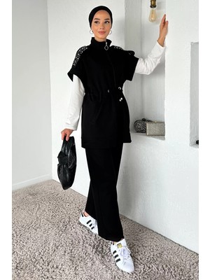 Julude Bel Lastikli Pantolon Taş Işlemeli Tunik Bluz Tesettür Üçlü Takım P-00018912