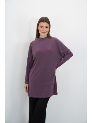 Penye Bizden Tesettür Extra Uzun Tunik-Gül Kurusu