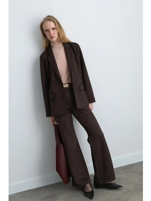 Gusto Geniş Paçalı Suni Süet Pantolon - Kahverengi