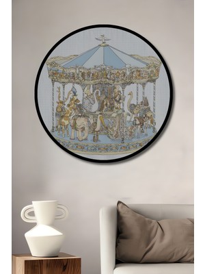 Teona Ahşap Dekoratif Ahşap Yuvarlak Çerçeve Görünümlü Tablo Dönme Dolap Hayvanlar Alemi
