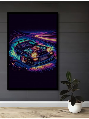 Teona Ahşap Çerçeve Görünümlü Neon Gece Yarışı Dekoratif Ahşap Mdf Ev Duvar Tablo Dikdörtgen Ev Duvar Tablo