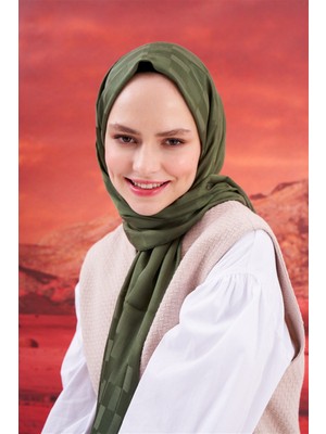 Orman Yeşili Carell Küpçizgi Jakar Italyan Ipekli Şal