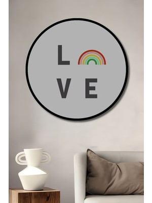 Teona Ahşap Dekoratif Ahşap Yuvarlak Çerçeve Görünümlü Tablo Aşk ve Gökkuşağı