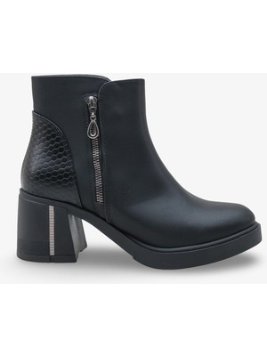 Jowita Kadın Fermuar Detaylı Topuklu Bot Siyah